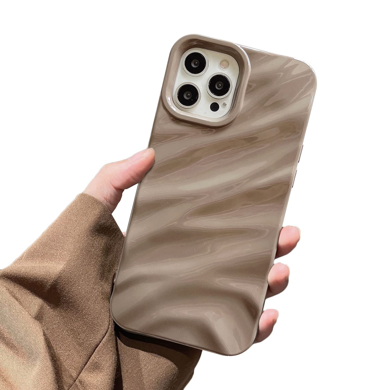 Sayoaho Water Ripple Pattern Compatible for iPhone 13 Pro Max Phone Case,Cute Luxury Wave Shape Case for Women & Men, Soft TPU Shockproof Protective Cover for iPhone 13 Pro Max 6.7''-Brown