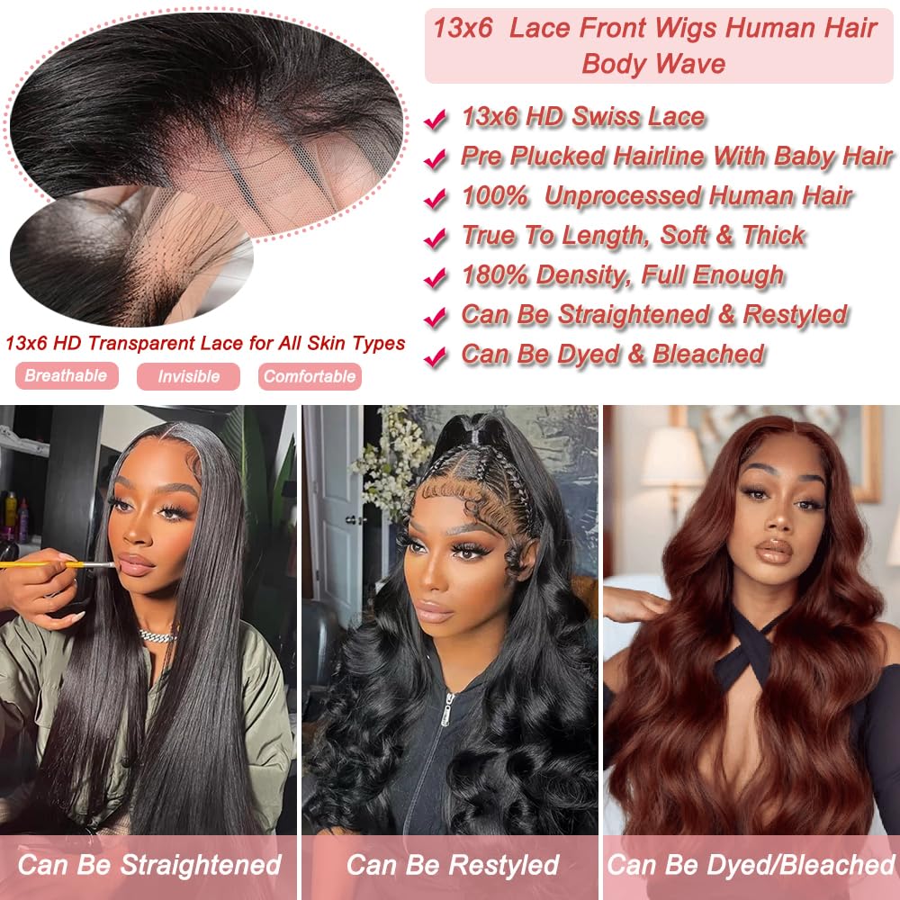 Amazon.com : 22 Inch Body Wave Lace Front Wigs Human Hair  display picture 3