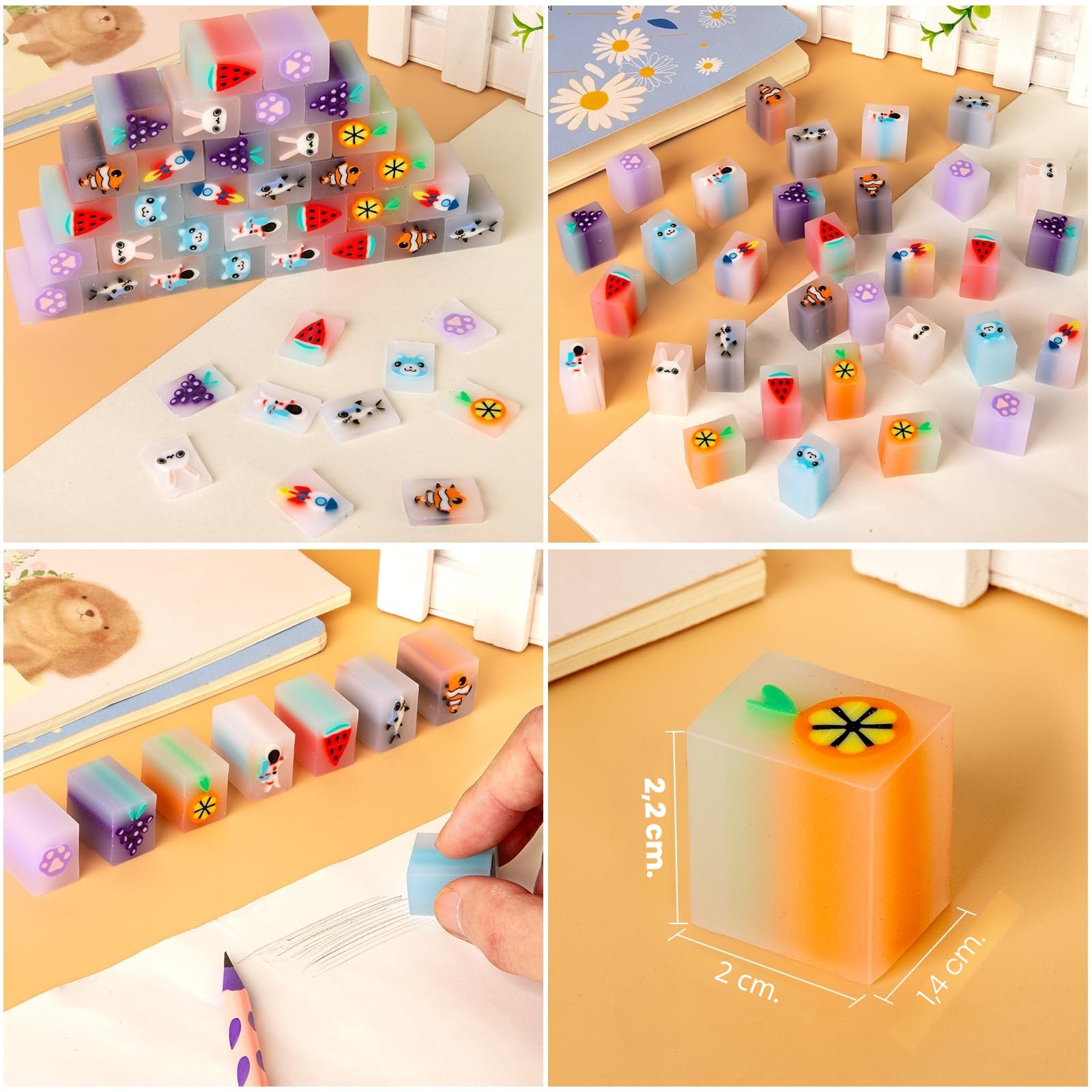 64 PCS Lapices con Gomas Niños Regalo,32 Gomas de Borrar Divertidas kawaii + 32 Lapices Triangulares Niños,Regalos Cumpleaños Niños Colegio,Detalles Regalo Invitados Infantiles