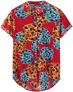 F/_Gotal Shirts for Mens Hawaiian Printed Loose Short Sleeve Casual Buttons T-Shirt Summer Aloha Beach Shirts for Holiday