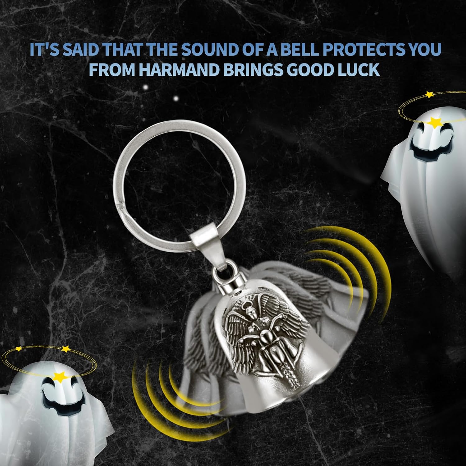 YMPEKA Motorcycle Bell Guardian AngelMotorcycle Bell Guardian Angel,Motorcycle Cross Bell -Good Luck Keychain & Drive Safe Pendant Accessories for Men Women Riding Safety - Image 4