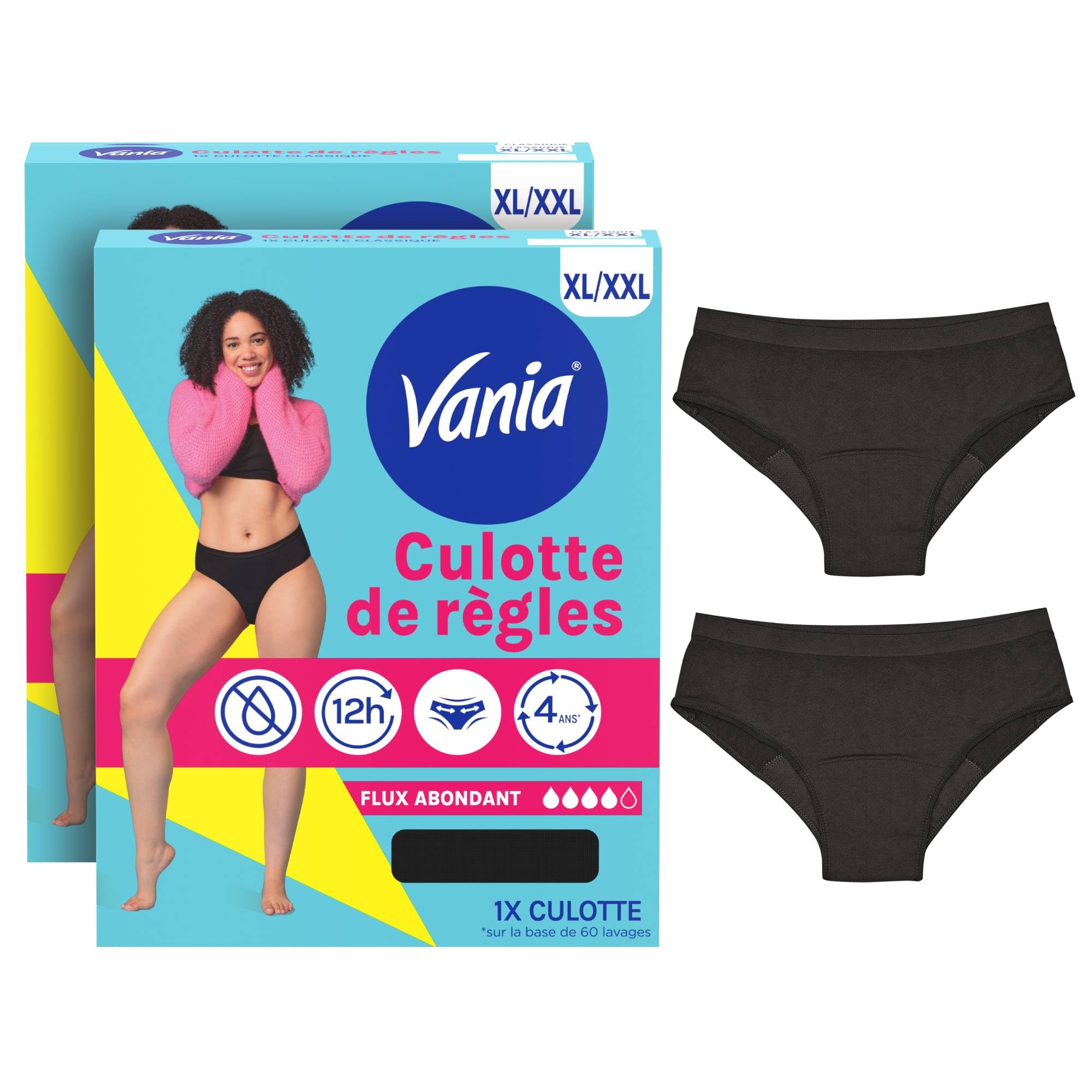 Vania – Culotte de Règles Flux Abondant (Lot de 2, Taille XL/XXL) – Culotte menstruelle confortable, absorbante et réutilisable – Lavable en machine avec jusqu'à 12h de protection anti-fuite