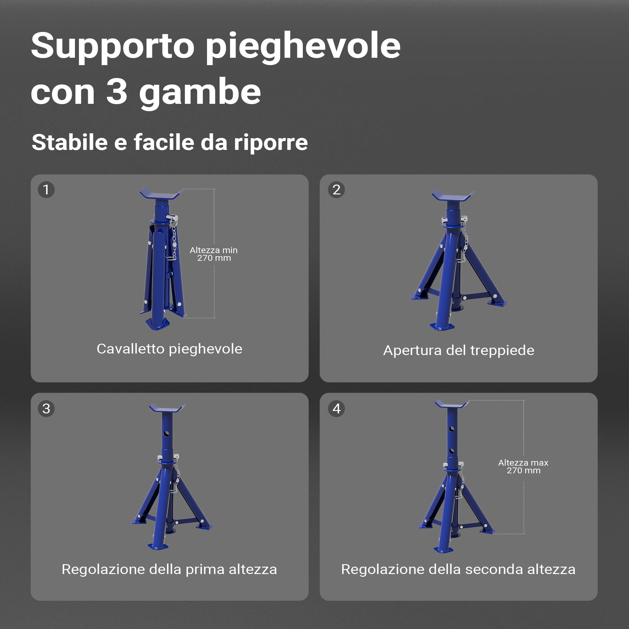 Wiltec set cric sollevatore + 2 cavalletti max 2t altezza regolabile