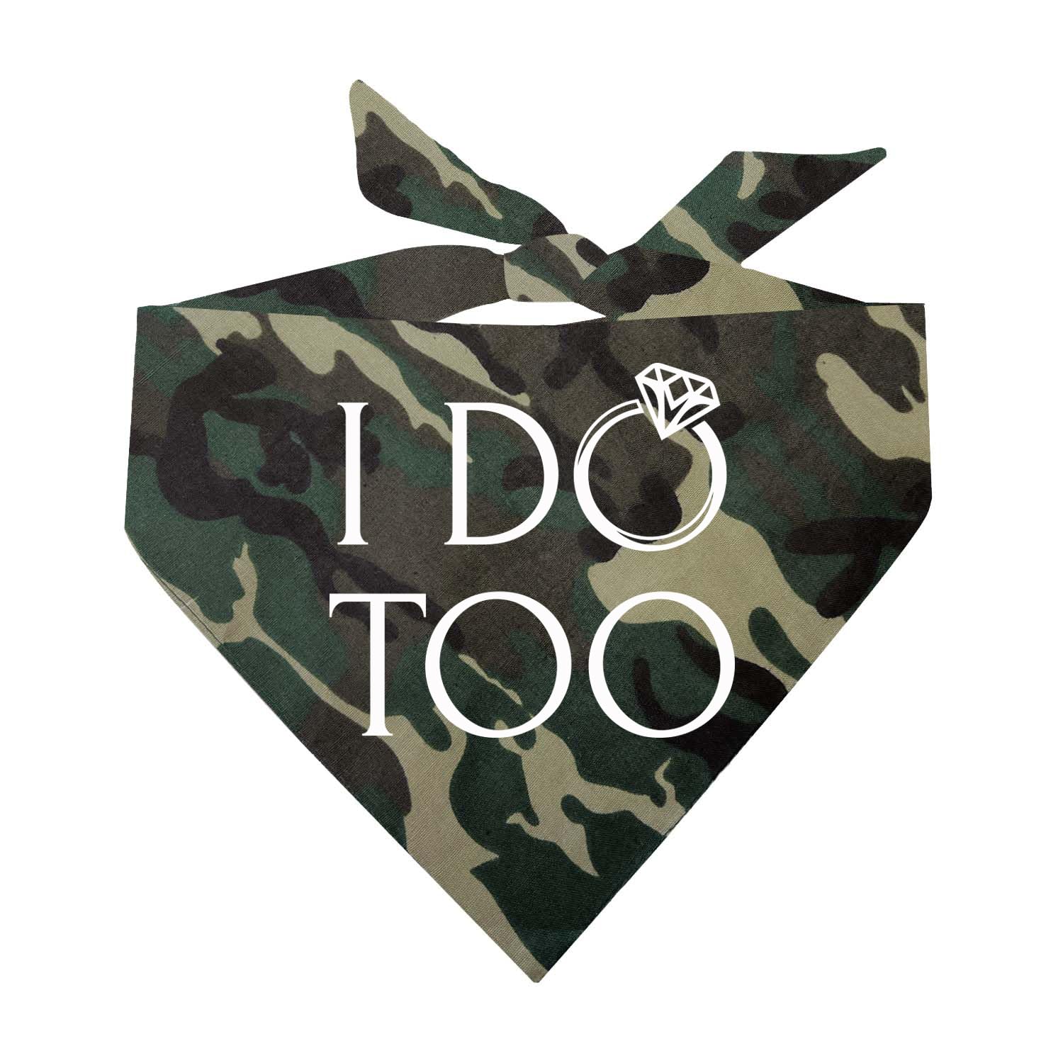 I Do Too Dog Bandana | 100% Cotton Triangle | Made in USA | Wedding Photo Prop | Bridal Shower | Engagement Announcement |Camouflage, One Size (112)