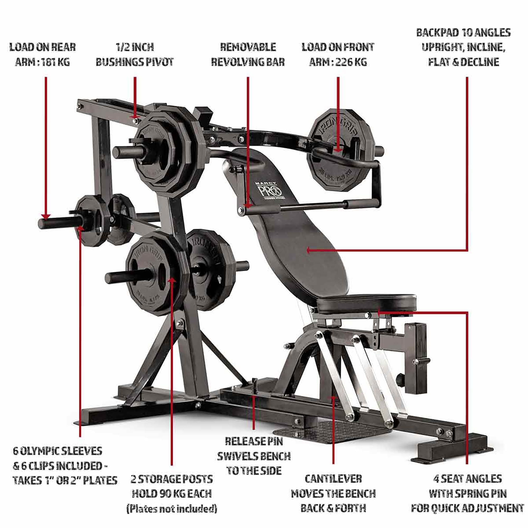 Marcy Compact Gym PM4400, Panca bilanciere, posizione regolabile e rimovibile, con sistema a leveraggio, carico fino a 226 kg