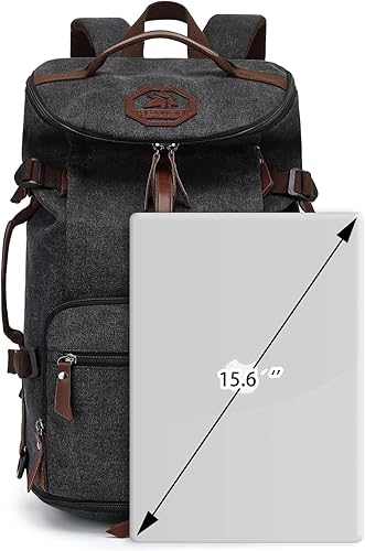 Miniatura 4 de Kalesi Bolsa de lona para gimnasio, mochila de lona vintage de 4 vías con compartimento para zapatos para viajes, deporte, senderismo, laptop (negro)