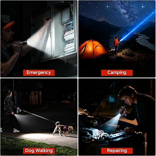Miniatura 8 de RECHOO Linternas LED recargables de alto lúmenes, 2 unidades, 6000 lúmenes, linterna súper brillante, potentes linternas de campamento con pantalla