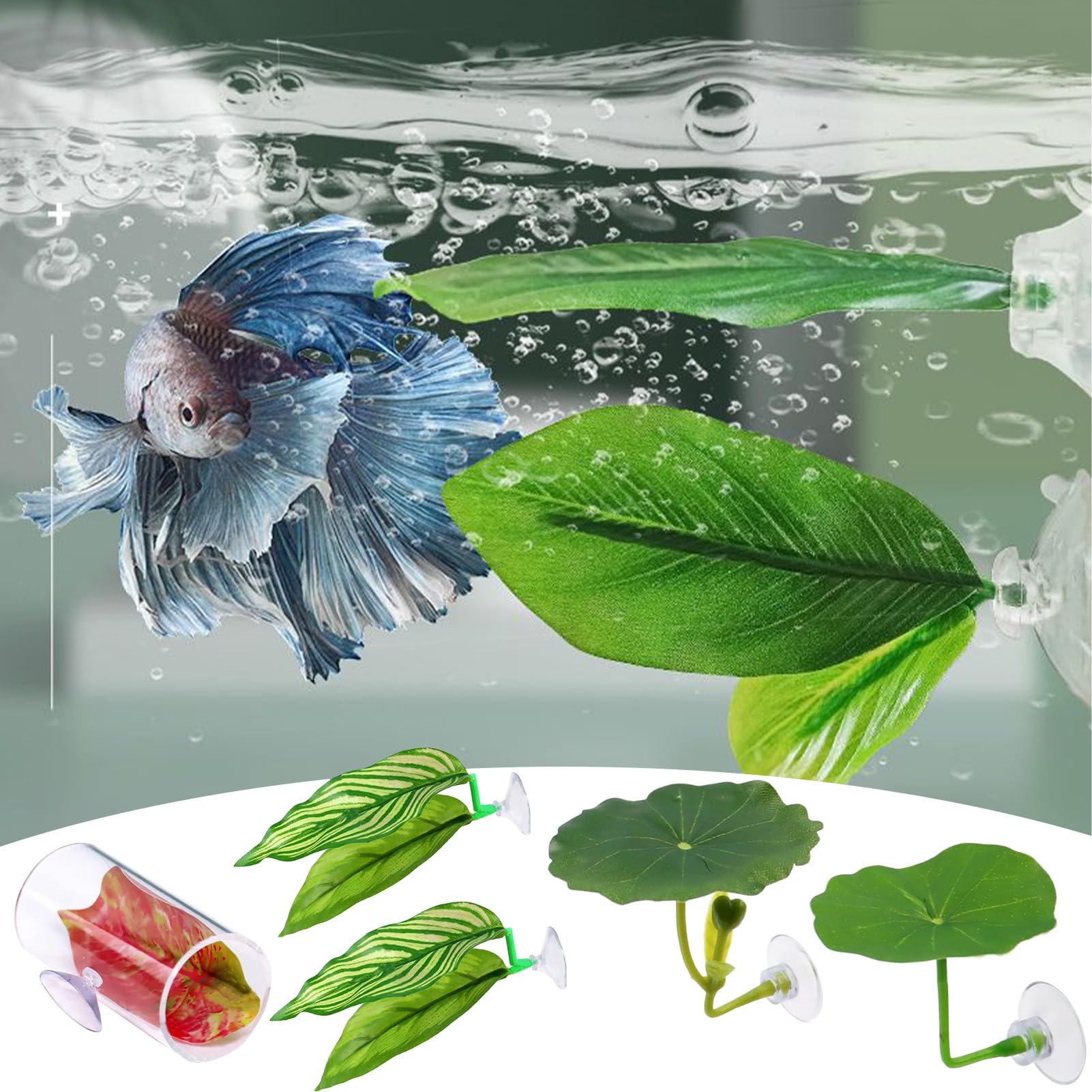 Pmsanzay - 2 Pack Betta Hangmat, Betta Fish Leaf Pad, Plastic Speelgoed Aquarium Decor Bed Kunstplant, Paaien Gronden Fokken Rustend Verbergbed met zuignap