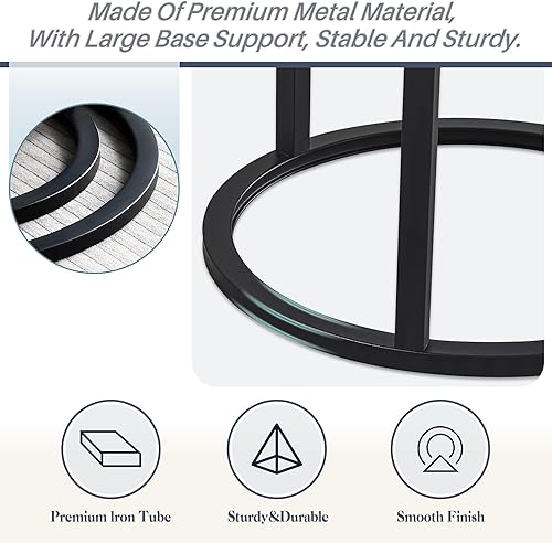 Miniatura 6 de Juego de 2 mesas auxiliares redondas para sala de estar, mesa central elegante con mesa de grano de madera, mesas auxiliares pequeñas para