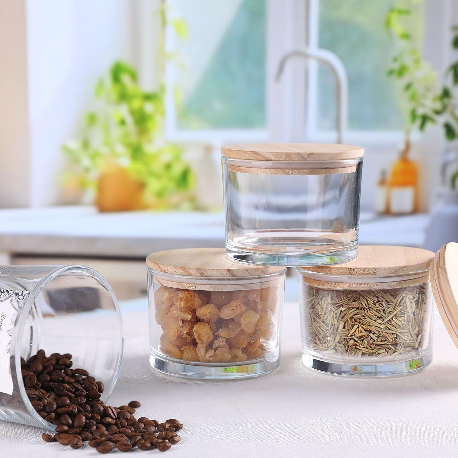 simeitol 16 OZ Clear Candle Jars for Making Candles 6 Pcs, Glass Candle Jar with Airtight Bamboo Lids - Empty Candle Jars Bulk with Sticky Warning Labels - Dishwasher Safe