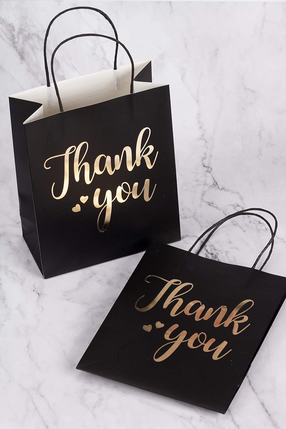 Exclusive Discount 70% Price LaRibbons Medium Welcome Gift Bags - Gold Foil White Paper Bags with Handles for Wedding, Birthday, Baby Shower, Party Favors - 25 Pack - 8 x 4 x 10
