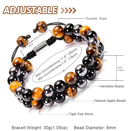 Miniatura 4 de Triple Protection Bracelets for Men - Handmade bracelets Crystals Healing Hematite Obsidian Tiger Eye Bracelet for Men Women, Anxiety Relief and