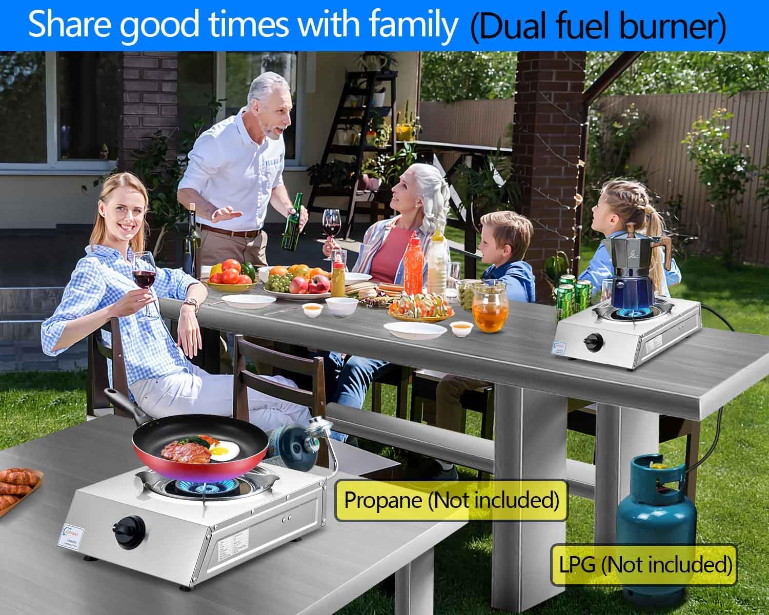 Propane Stove Single Burner Propane Stove 1 Burner 12,000 BTU Dual Fuel Auto Ignition with CSA Converter / QCC1 LPG Hose for Emergency Outdoor Cooking