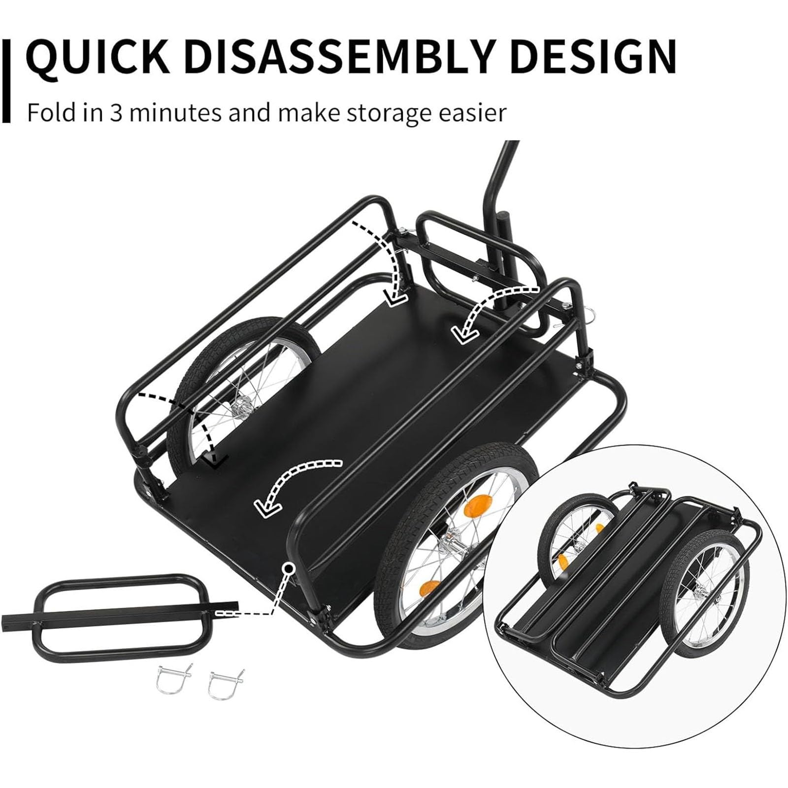 Remolque para Bicicleta Plegable, Carrito para Bicicleta Resistente, Almacenamiento Compacto, con Enganche Universal, diseño de reflectores Seguros, para Transportar mercancías Pesadas