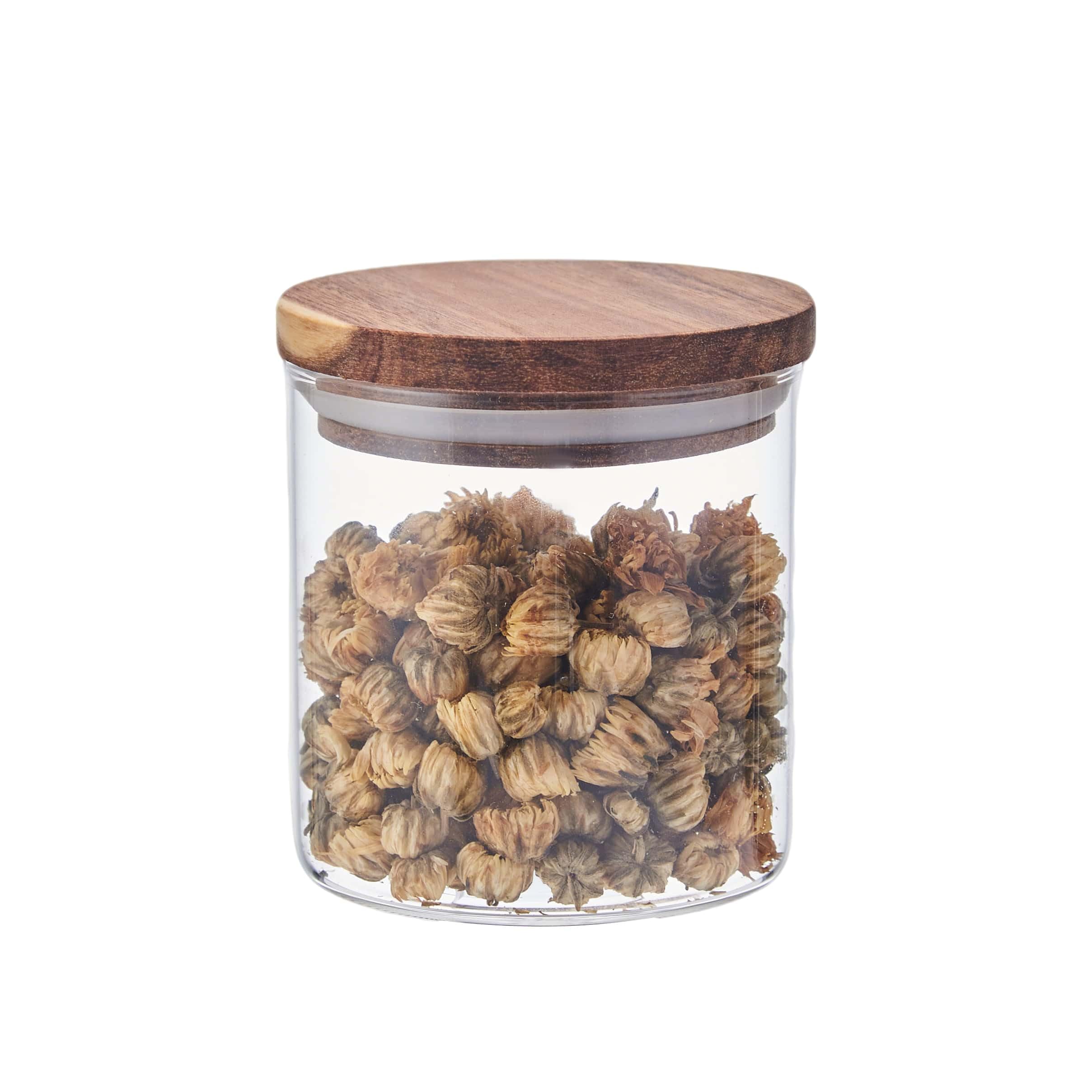 Eden & Willow Glass Kitchen Storage Canister Jars With Airtight Acacia Wooden Lids | Borosilicate Glass Food Storage Containers For Kitchen Pantry Organisation (1, 0.35L)