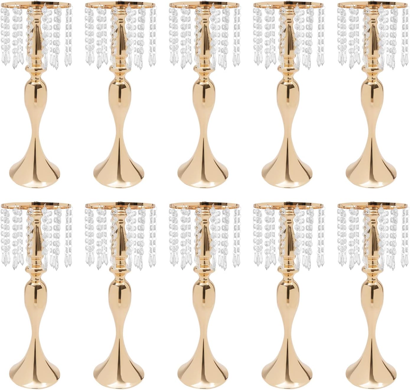 10 Pcs Wedding Centerpieces for Tables,Centerpiece Table Decorations,Crystal Flower Stands,Tall Flower Vases for Wedding Reception Birthday Party Home Decoration (Gold, Large)