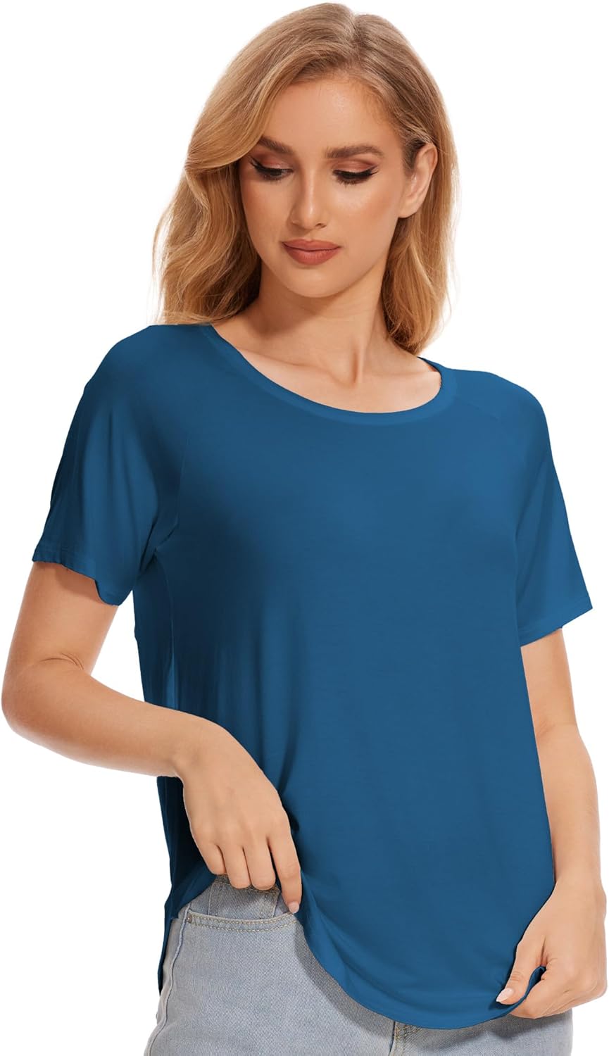 GYS Womens Pajama Tops Short Sleeve Shirts Summer Comfy Crew Neck Sleep T-Shirt - Image 4