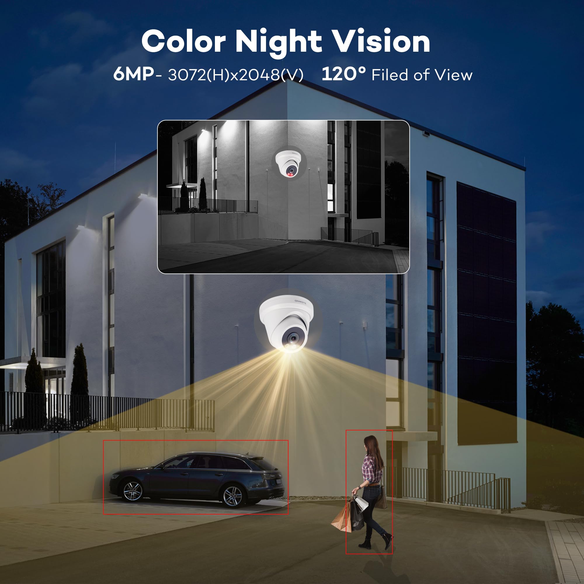 ONWOTE 6MP IP POE Outdoor Security Camera With Color Night Vision & AI Human Detection