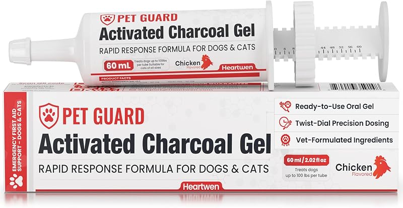 Activated Charcoal for Dogs & Cats (60 mL) | Emergency Pet First Aid for Accidental Ingestion & Digestive Support | Simple to Dose, Ready-to-Use | Chicken Flavored