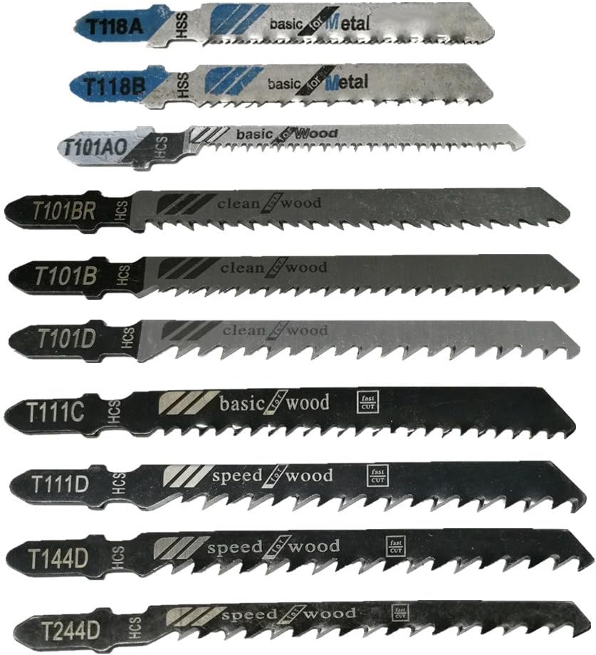20 Pcs T-Shank Assorted Jigsaw Blades Set with Storage Case, Made with HCS Jig Saw Blades Fits Most T Shank Jig Saw, Blades Optimized for Cutting Metal, Wood, PVC, and Plastic