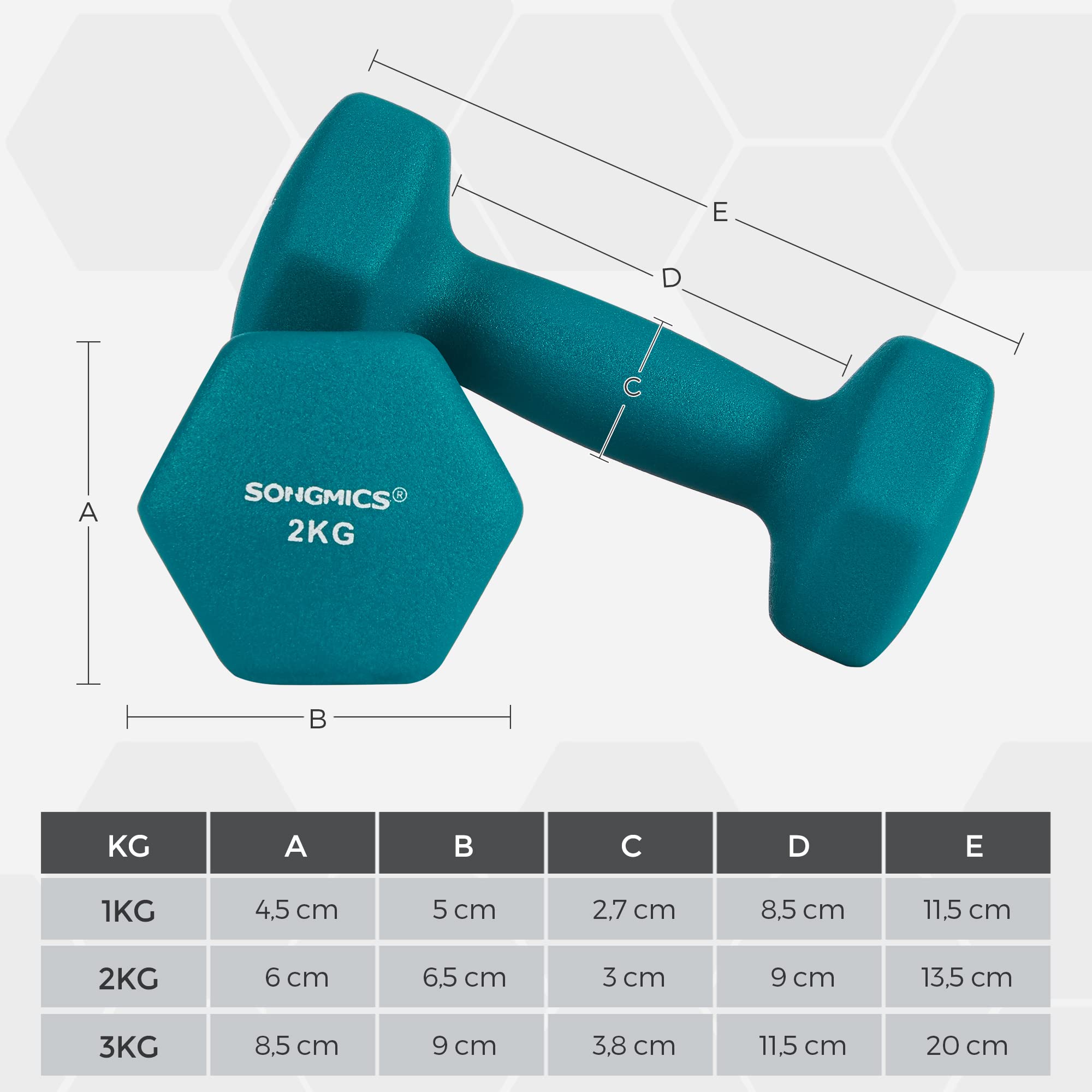 SONGMICS Hanteln, Hantelset 2 x 5 kg, Kurzhanteln mit Hantelständer 2 x 1 kg, 2 x 2 kg, 2 x 3 kg, Krafttraining, zu Hause, im Büro, Fitnessstudio, schwarz, limettengrün, aquamarin und hellgrau SYL60GN