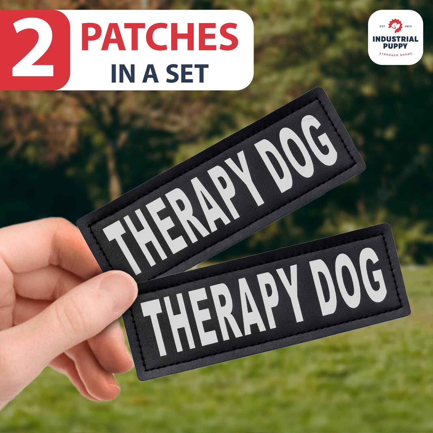 Industrial Puppy 2 Therapy Dog Patch with Hook Back and Reflective Lettering, Interchangable Patches, Weatherproof Polyester Durability, Tag Patches for Therapy Dog Vest, Small, Black