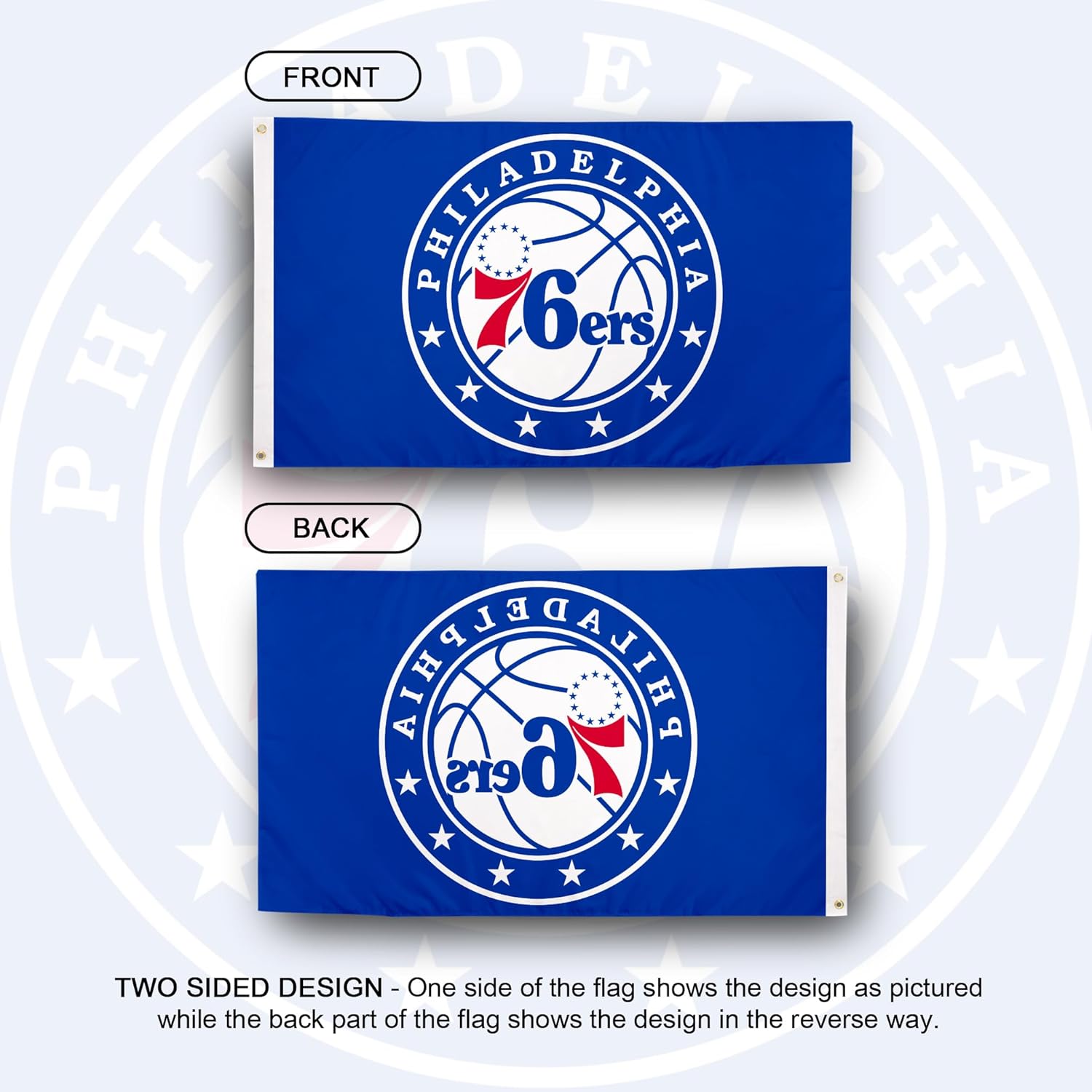 Desert Cactus Philadelphia 76ers Flag Philly NBA 100% Polyester Indoor Outdoor 3x5 feet National Basketball Association Team Flags (Flag #2) - Image 2