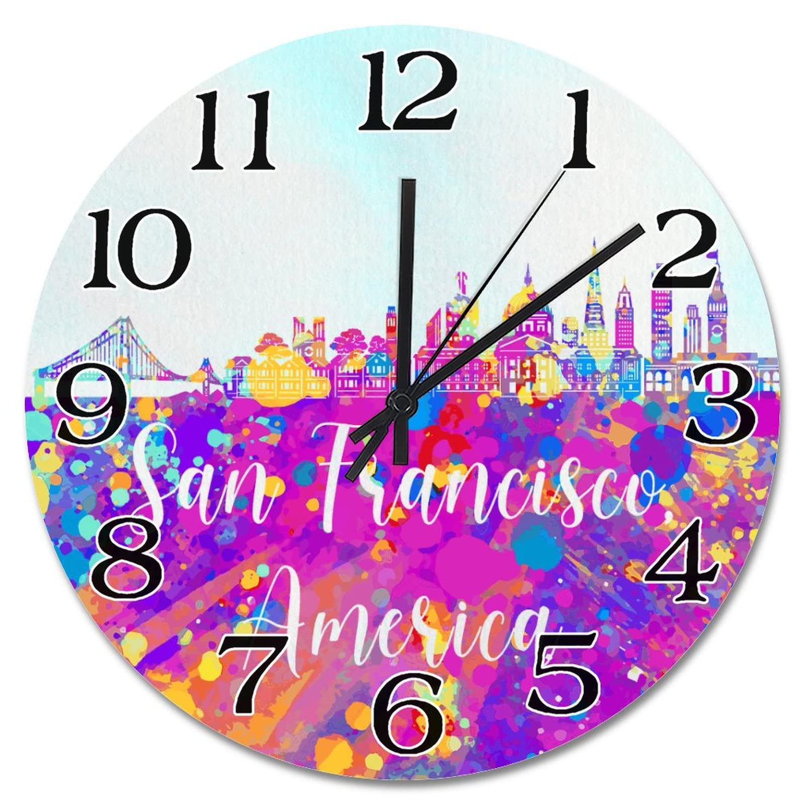 Horloge murale en bois San Francisco design arc-en-ciel 38cm