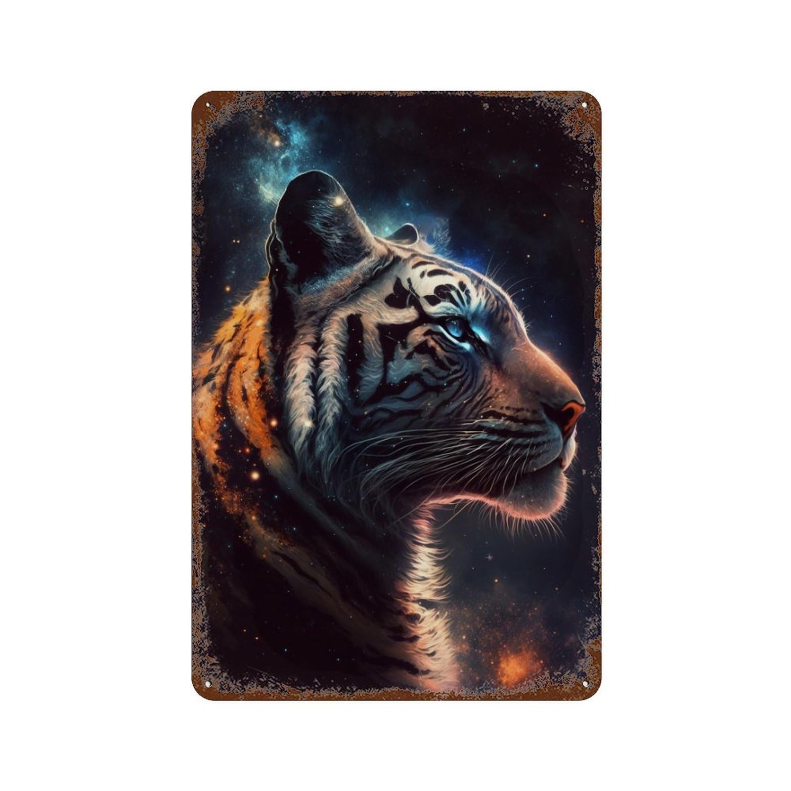 Galactic Tiger Portrait-17 Rust Effect Tin Sign 11.8"x7.9", Rustic Home Decor for Cafe, Home Bar And Lounge Decor