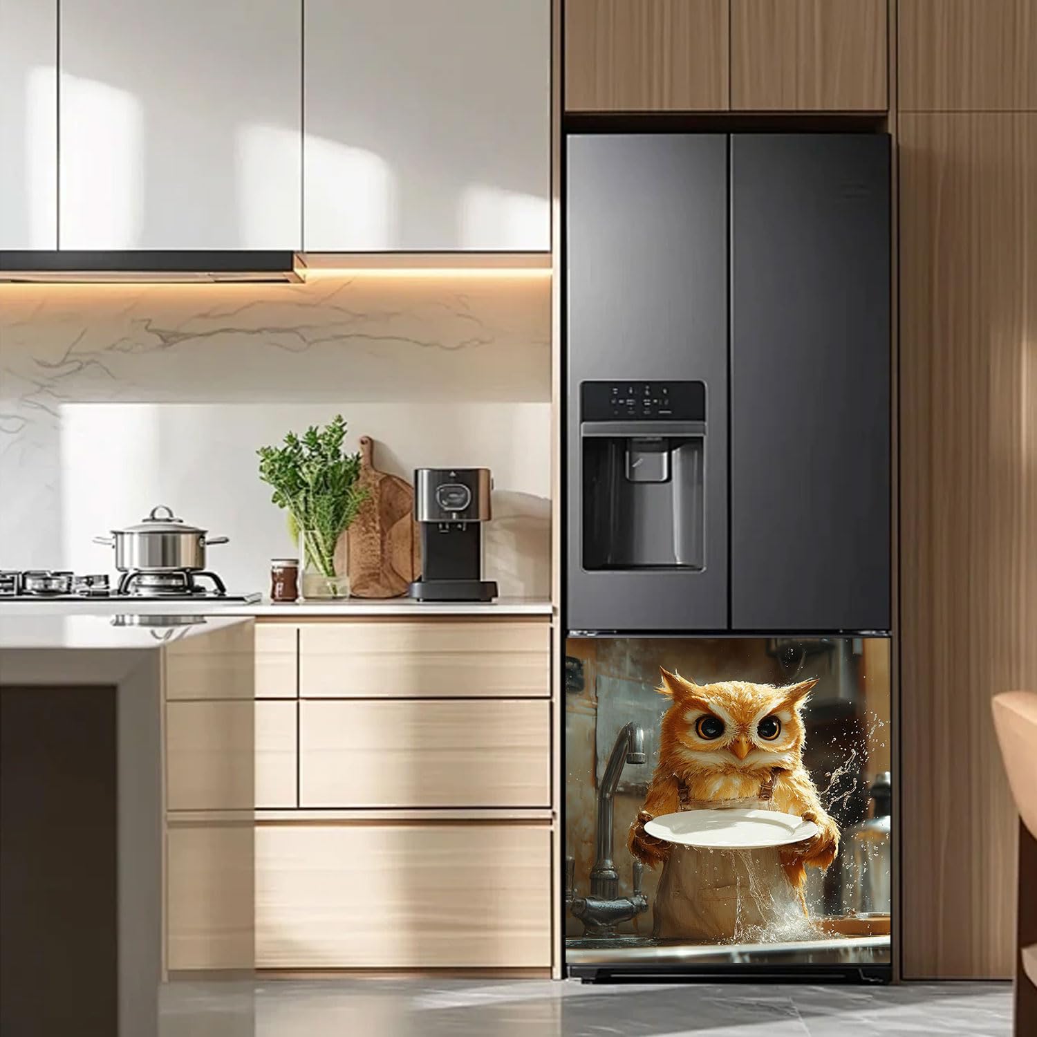 Magnetische Abdeckung für Geschirrspüler, Magnetische Kühlschrank abdeckungen, Aufkleber für Spülmaschine, dekorative Abdeckung, Kühlschrank Aufkleber Skins, Eule beim Abwasch