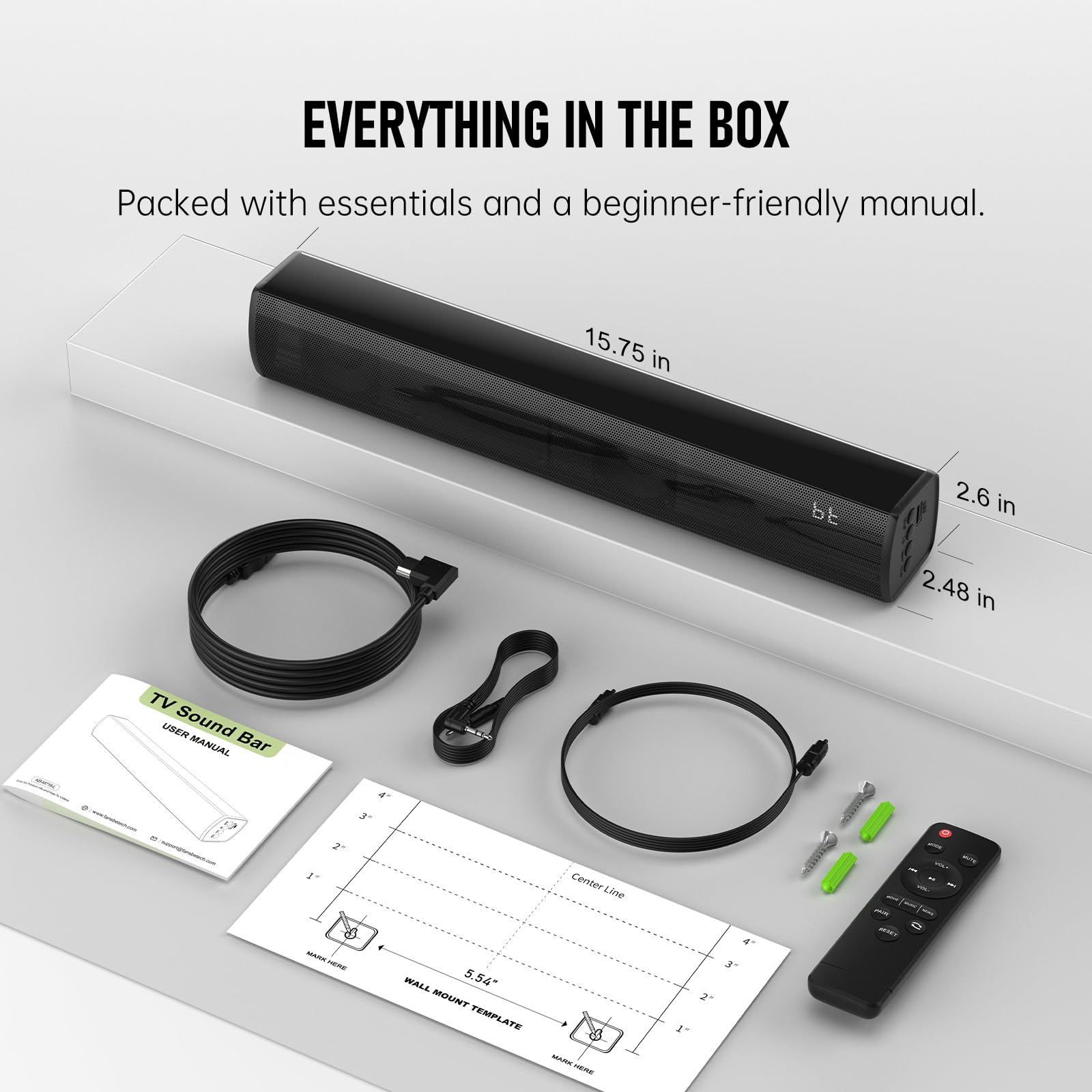 Fansbe Direct Sound Bar HDMI Smart TV HDMI(ARC) 3 Modes TVs/PCs/Gaming/Projectors, Blhey01 — view 7