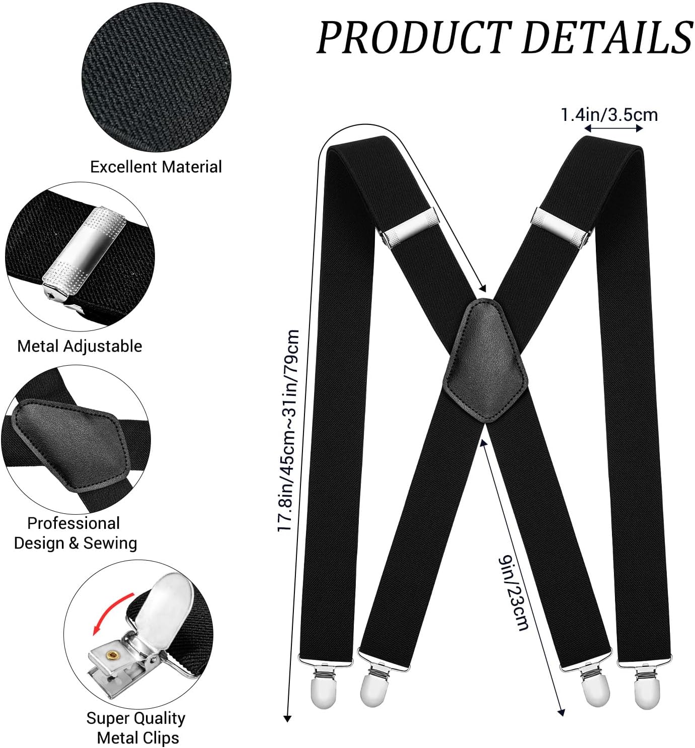 Adjustable Elastic Suspender with Strong Metal Clips for Formal Costume