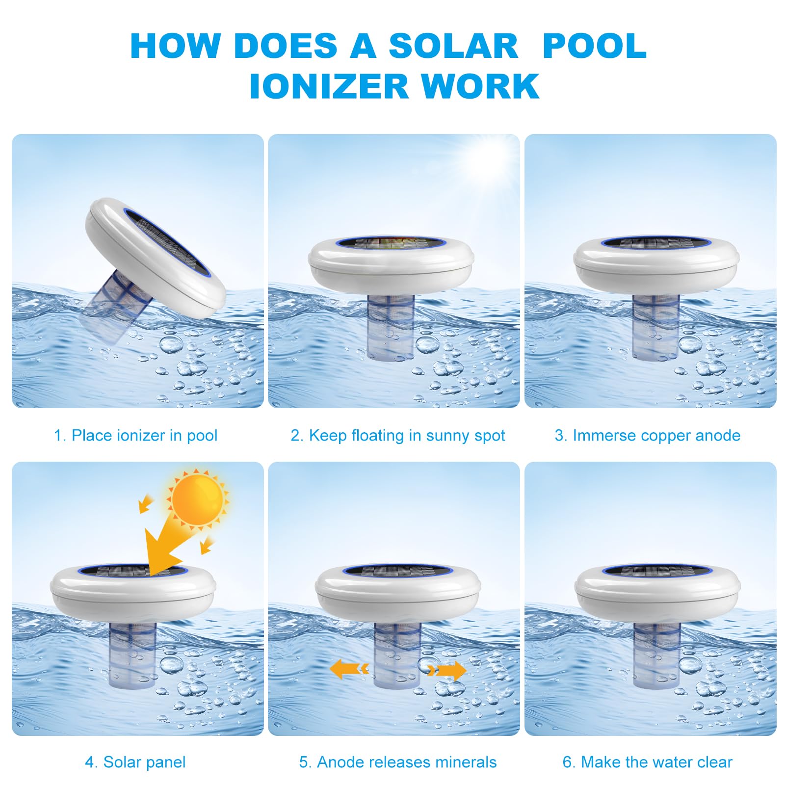 Pool Solar Ionisator Kupfer Ionreiniger Schwimmend bis 132500 Liter IP68 Wasserdicht Süß- Salzwasser