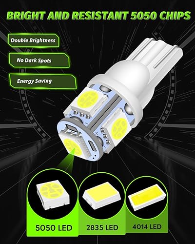 Miniatura 4 de Alopee Bombilla LED 194 blanca 6500K T10 de cuña LED 5SMD 5050 chips de 12 V de repuesto para 158 168 193 198 2825 W5W luces interiores de coche,