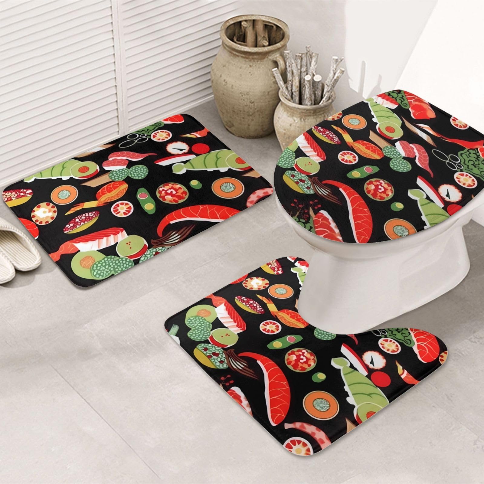 Tapis de bain antidérapants motif crevettes japonaises pour une décoration de douche zen