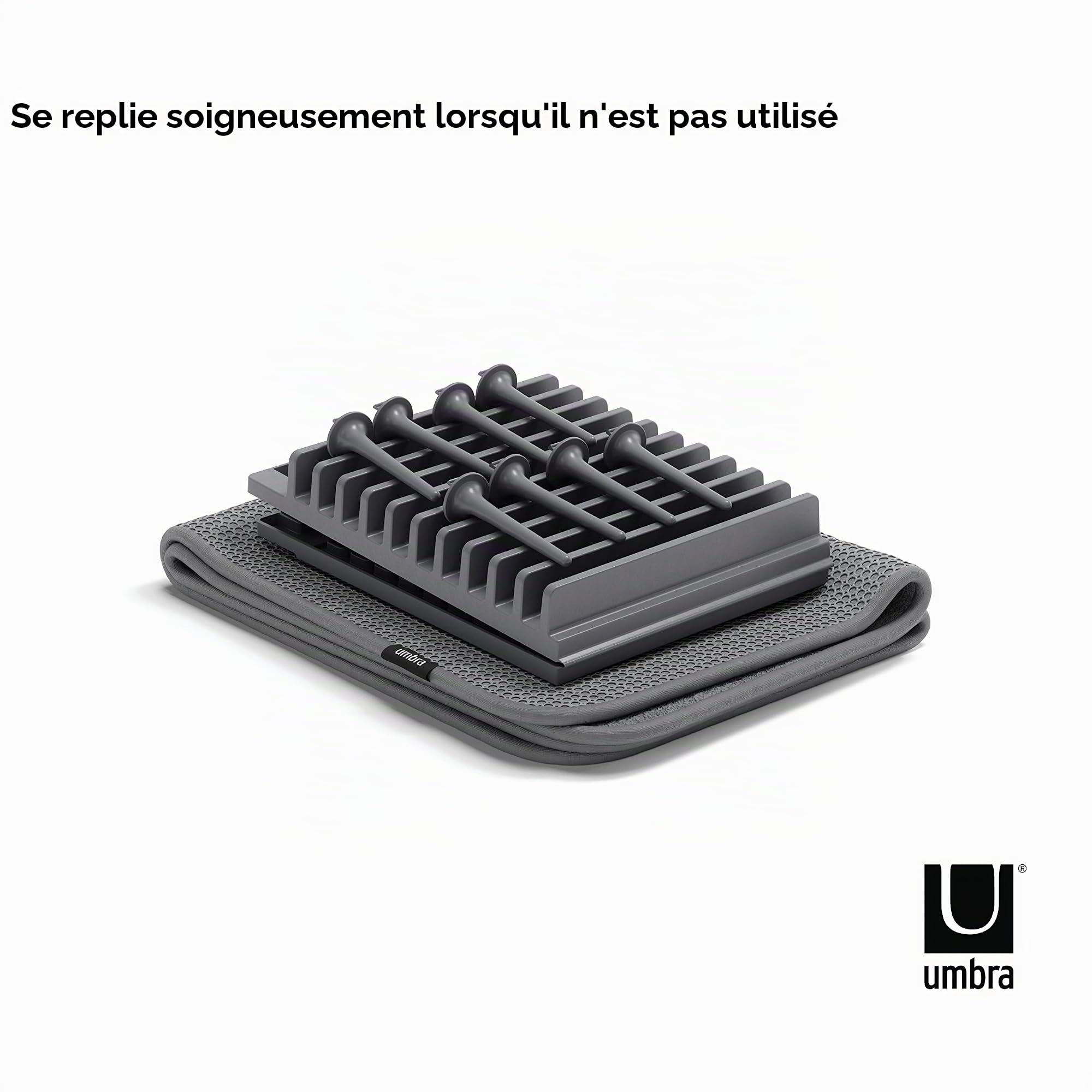 Umbra Udry Peg Égouttoir à Vaisselle en Microfibre avec Tapis d'égouttement Pliable et Peu encombrant, Anthracite
