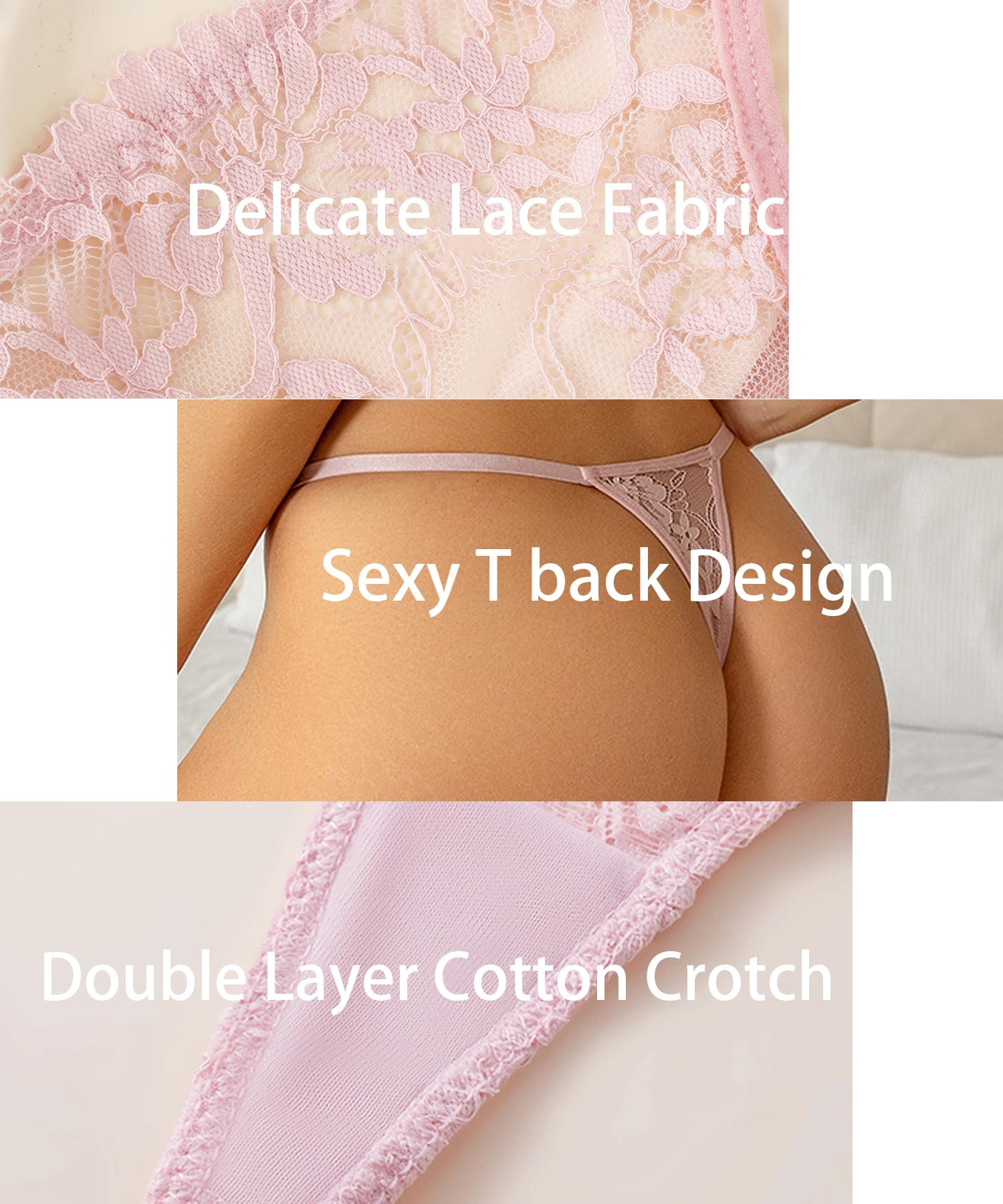 Tangas de hilo G para mujer, ropa interior de encaje transparente, tangas atrevidas de talle bajo con espalda en T, paquete de 6