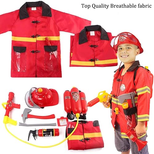Miniatura 7 de Liberty Imports Disfraz de bombero de 12 piezas para niños, equipo de disfraz de jefe de bombero, ropa para juegos de rol, juego de juguetes con
