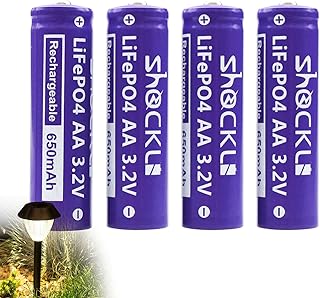 4 Pack- Shockli AA 3.2V LiFePo4 650mAh Battery, AA 3.2V Solar Rechargeable Batteries - Ideal for Solar Garden Light