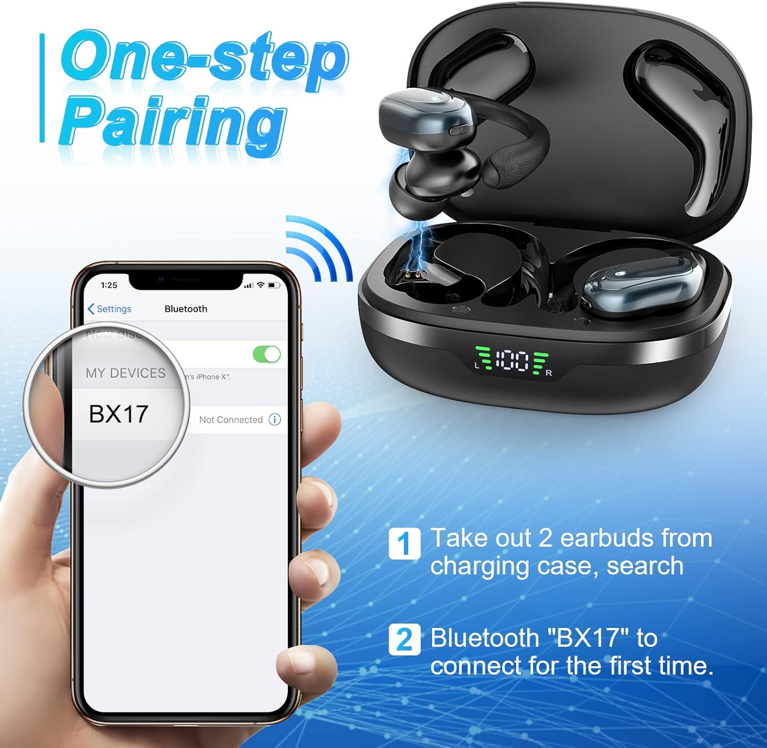 One-step pairing process for HOJAYK BX17 headphones