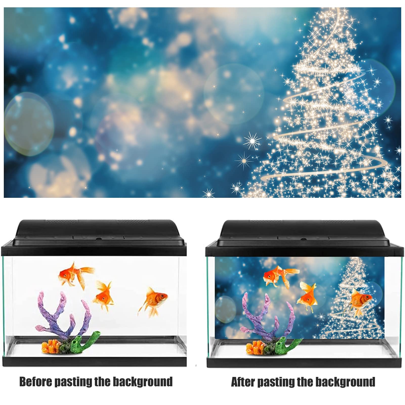 BAHULA Adesivo di sfondo per acquario di Natale, sfondo per acquario, sfondo per acquari, in PVC, adesivo per albero di Natale, sfondo per poster e decorazioni in carta, 122 x 76 cm