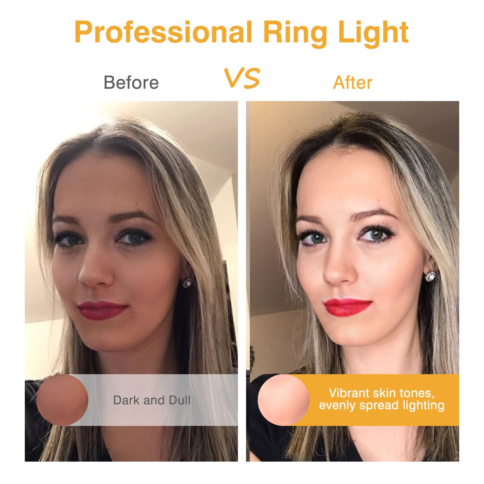 Kimwood - Anello luminoso con clip, ricaricabile, 60 LED, per selfie, telefono, laptop, tablet