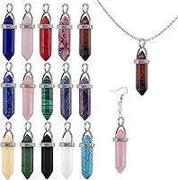 AUEAR 15 Pack Bullet Shape Crystal Healing Chakra Pendants - Pointed Stone Charms for Necklace Jewelry Making Supplies