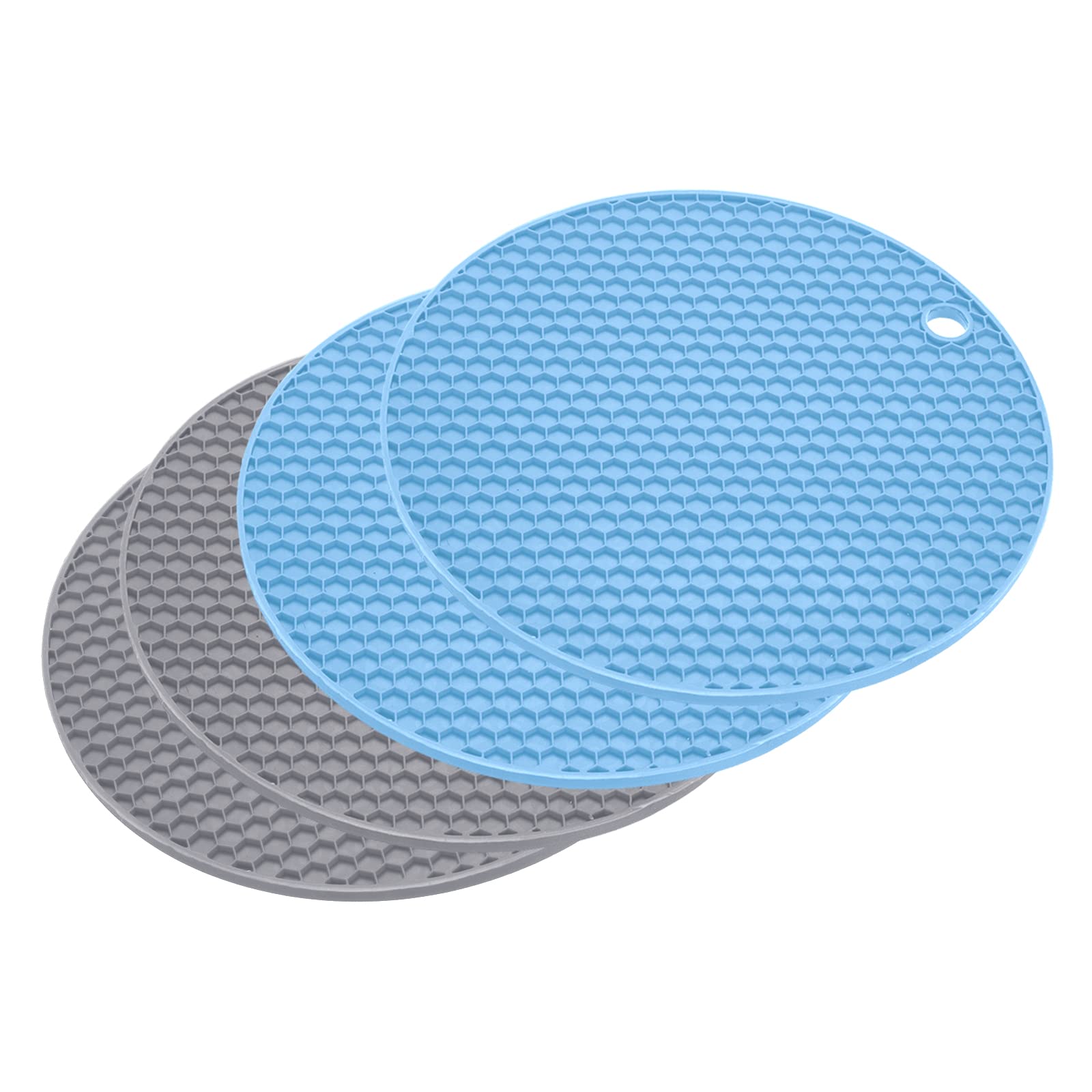 sourcing map Silicone Trivet Mats 4pcs, Multipurpose Hot Pads Pot Holders, Silicone Heat Resistant Coasters, Microwave Mat, Drying Mat, Cup Insulation Mat, Jar Opener-Light Grey+Sky Blue