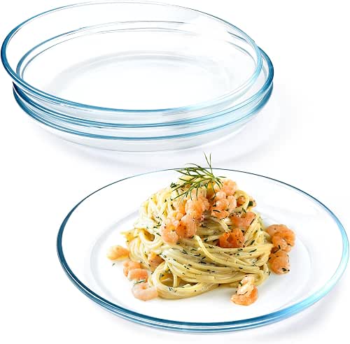 NUTRIUPS 4 Pack 10in Glass Dinner Plates - with Lipped