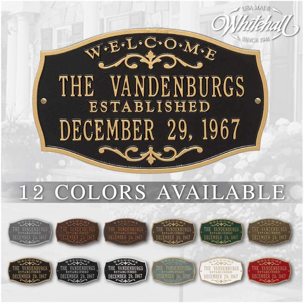 Whitehall™ Custom house plaque. Display your Family Name and EST. Date. Made in the USA. BEWARE OF IMPORT IMITATIONS. Made from solid metal