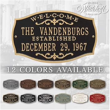 Whitehall Custom house plaque. Display your Family Name and EST. Date. Made in the USA. Made from solid metal