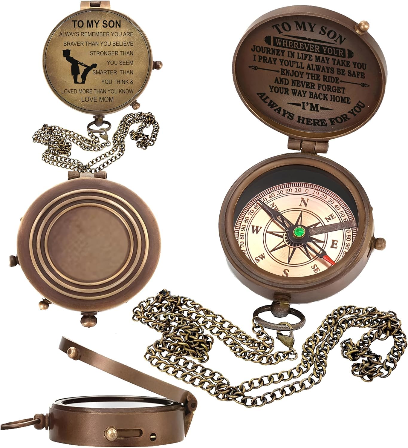 Brújula de regalo para hijo con funda de cuero, regalos de mamá a hijo, regalos para mi hijo, regalo de madre a hijo, ideal para el día de graduación, cumpleaños de hijo o confirmación