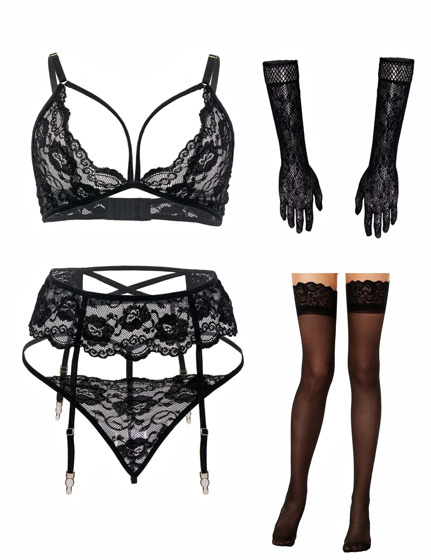 Women Lingerie with Stockings and Gloves or Eye-mask,Garter Belt Lingerie Set