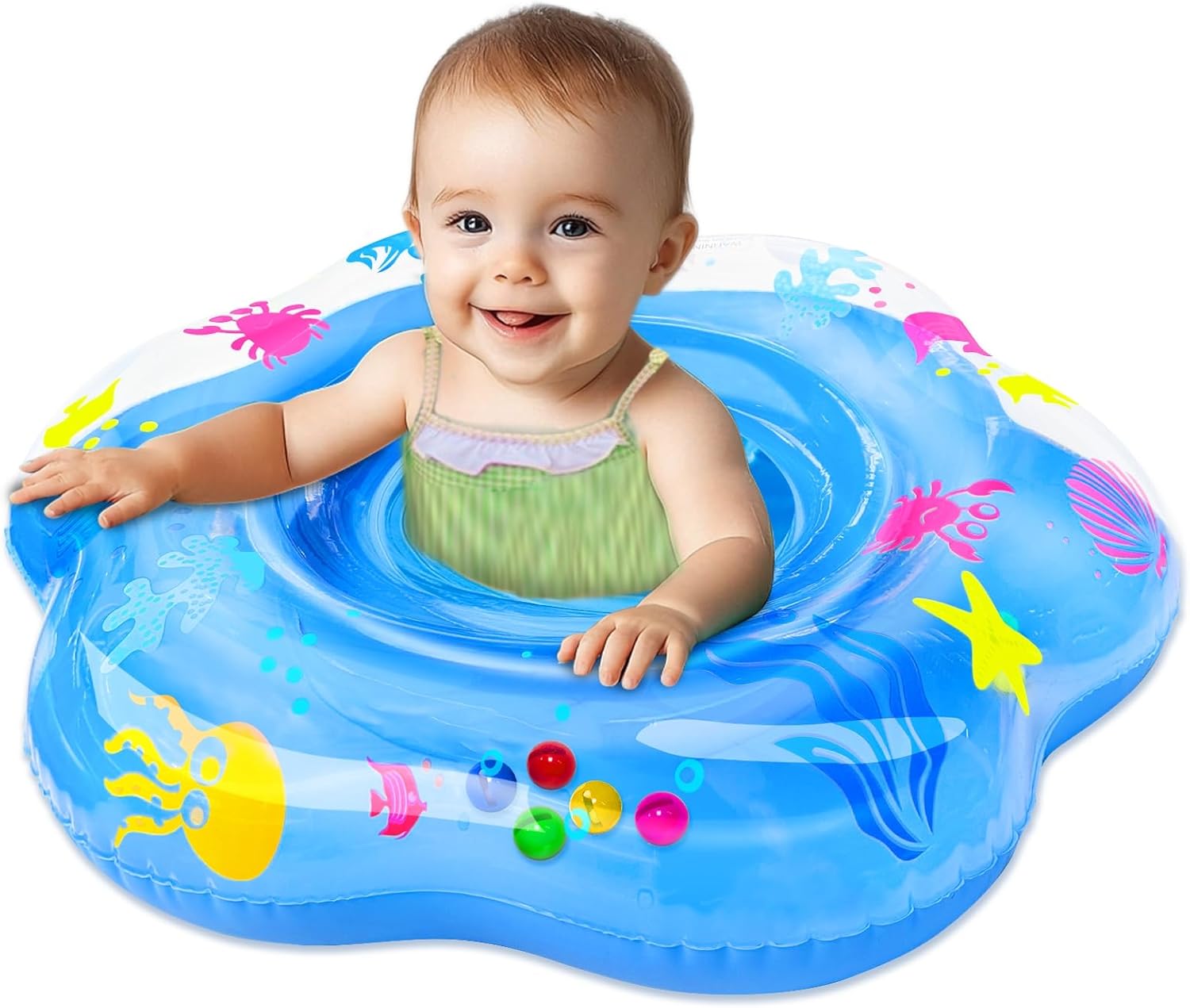 Extra-Large 25.6" Baby Pool Float with Double Airbag & Safety Seat, Inflatable Swimming Ring Float for 6-36 Months Toddler Infant Upgraded Diameter Enhances Stability in Kiddie Pool/Bathtub Swim Train